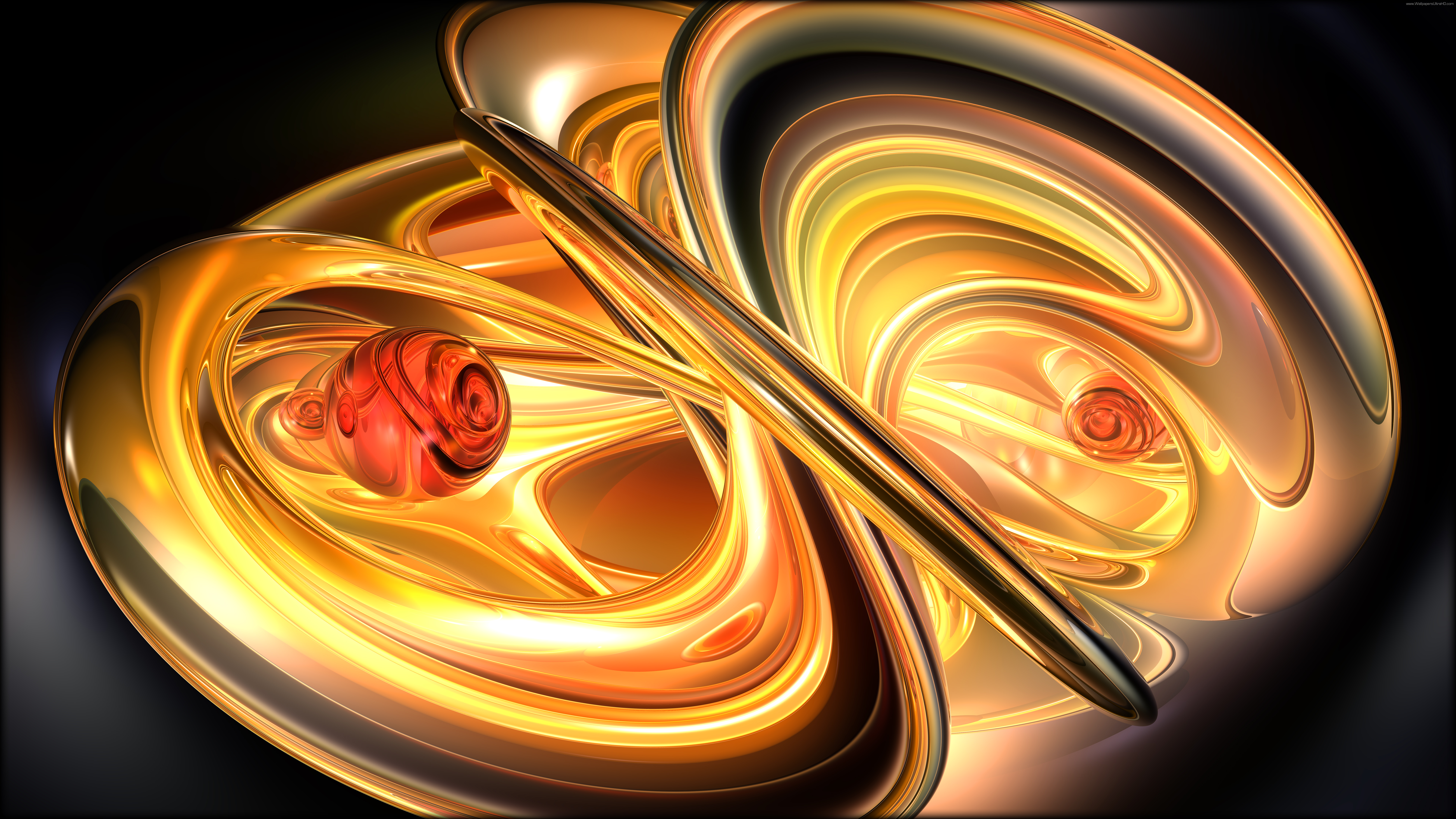 3D red abstraction with gold rings 7680